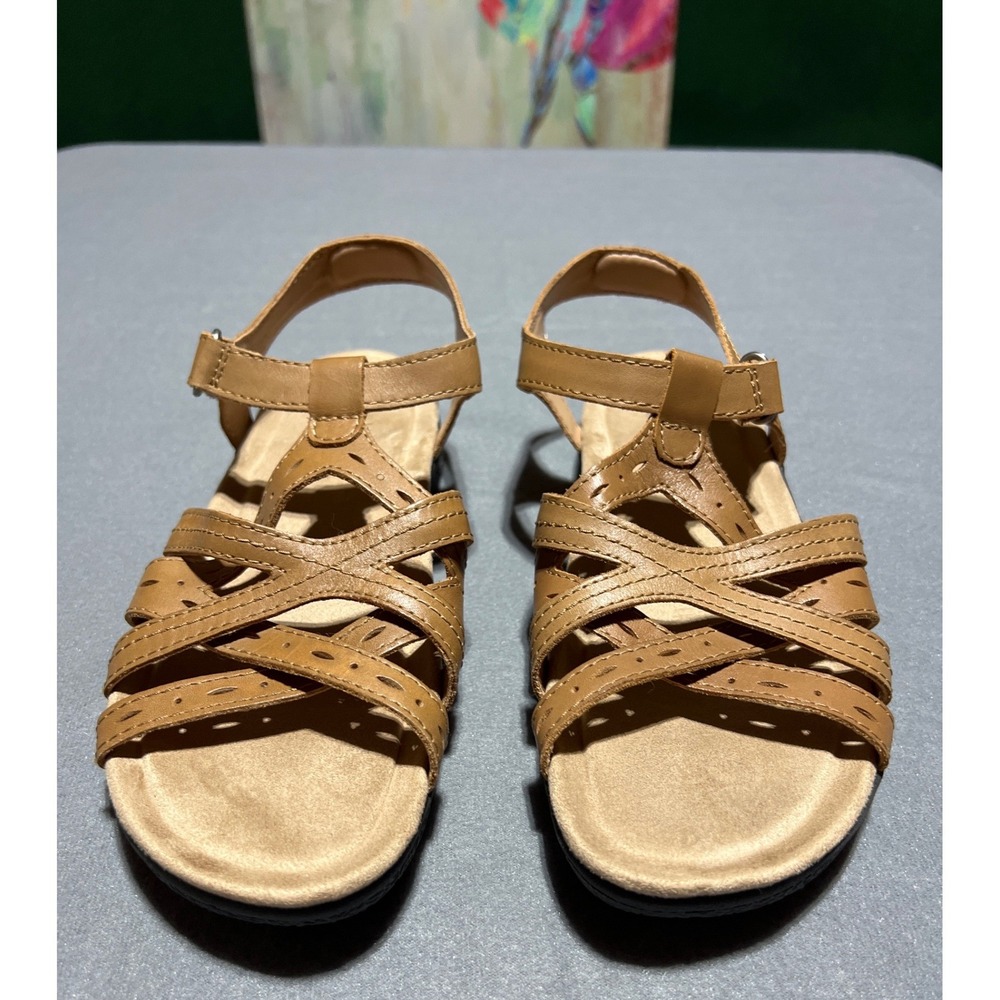 Earth Origins Etsellie Tan Leather Strappy Comfort Sandals Womens 9.5 M Brown - Picture 4 of 12